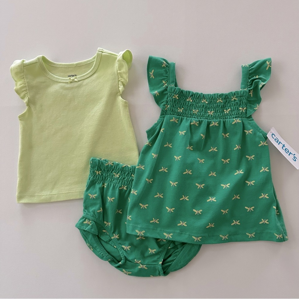 Carter’s 18 Months Baby Girl Green Top Shorts Set Outfit Spring Summer NWT